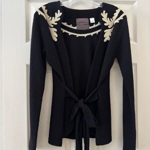 Anthropologie Guinevere Black & Cream Merino Wool Wrap Cardigan Sweater